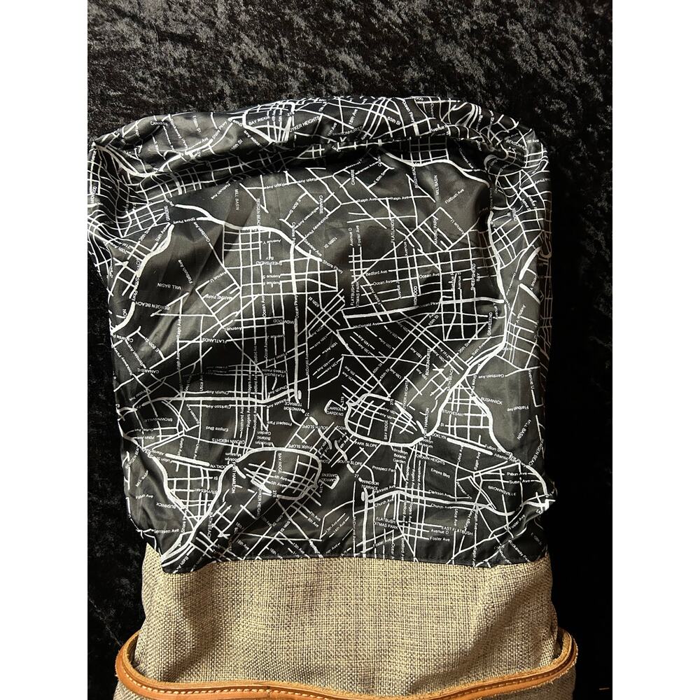 STATE Bags Roll Top Backpack – Gray with Leather Trim Map Print Lining - Picture 7 of 7